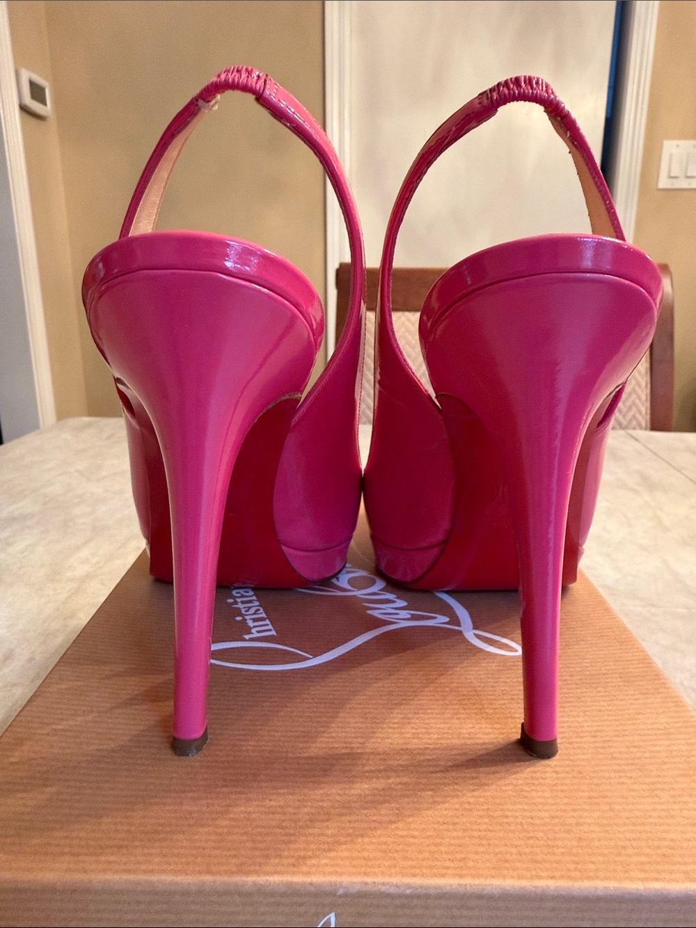 Christian Louboutin Hot Pink Patent Slingback Platform Pumps - Picture 4 of 6
